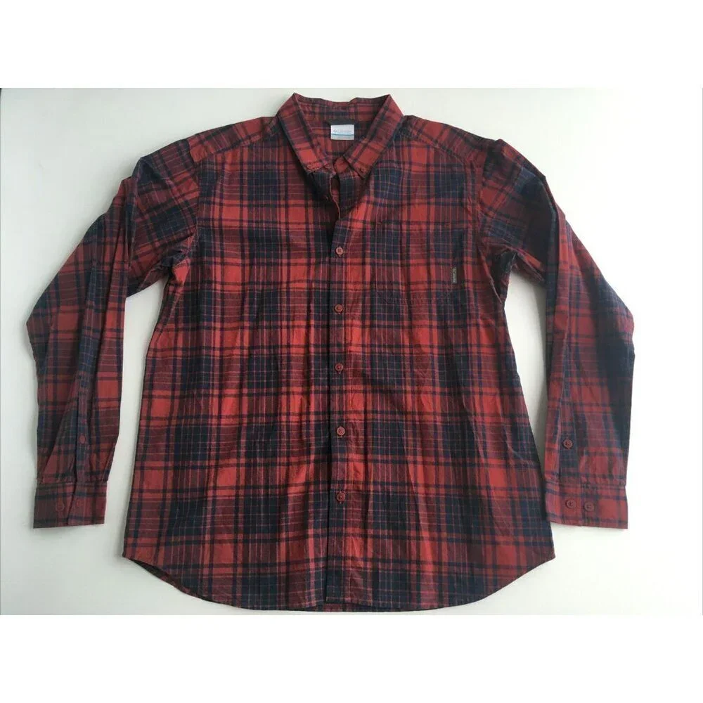 Columbia Casual Button-Down Men's Long Sleeve Blue‎ & Red Plaid Shirt Size Large - Picture 2 of 9